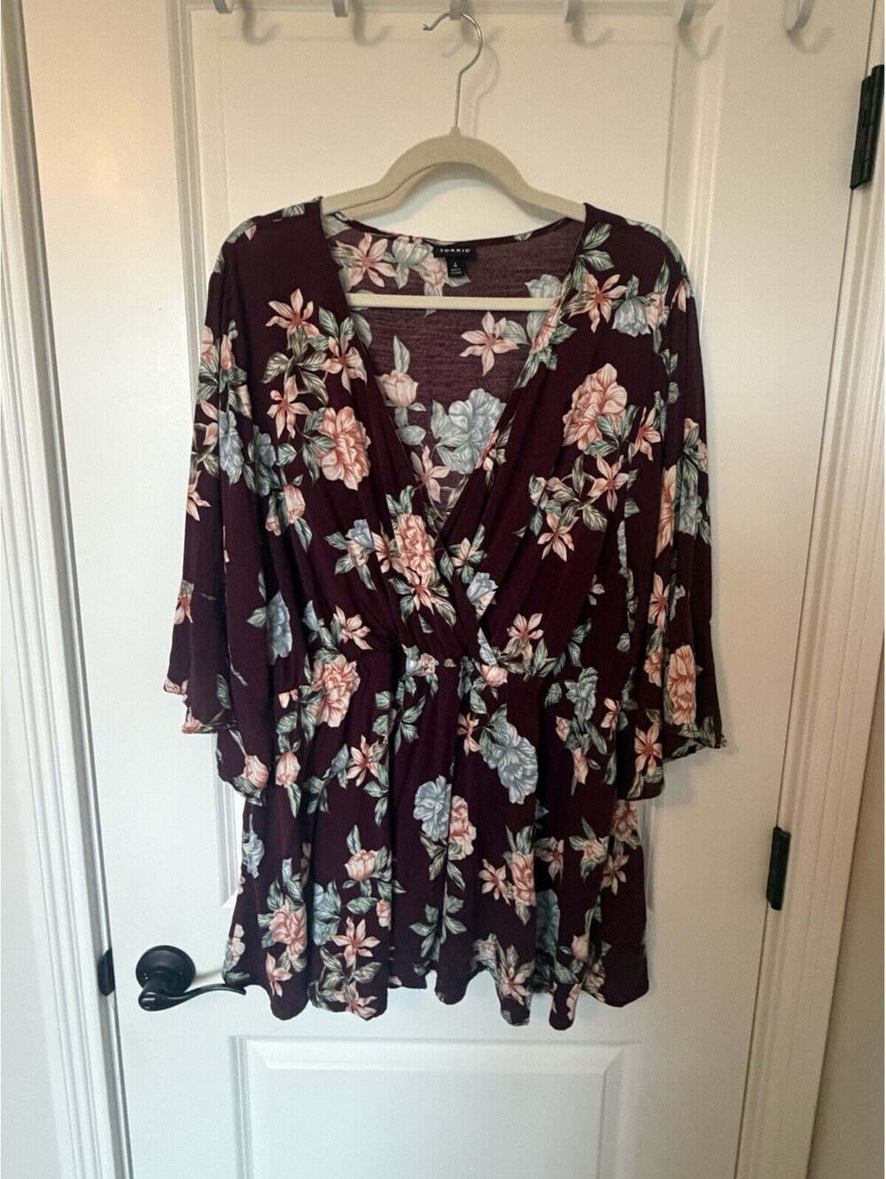 Torrid Womens Plus Size 4 Burgundy Floral Tunic Top Micro Mini Dress